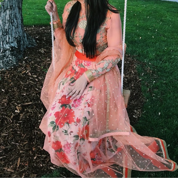 CUSTOM INDIAN PEACH LEHENGA SET - Picture 14 of 14